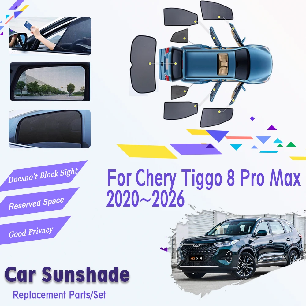 Car Coverage Sunshade For Fownix Chirey Chery Tiggo 8 Pro Max Plus 2020~2026 2024 Mesh Net Visor Sun Shade Cover Car Accessories