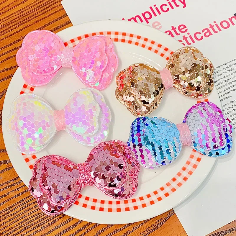 Colorful Glitter Double Layer Bow Hair Clips For Girls Cute Hair Decorate Hairpins Barrettes Kids Fashion Hair Accessories