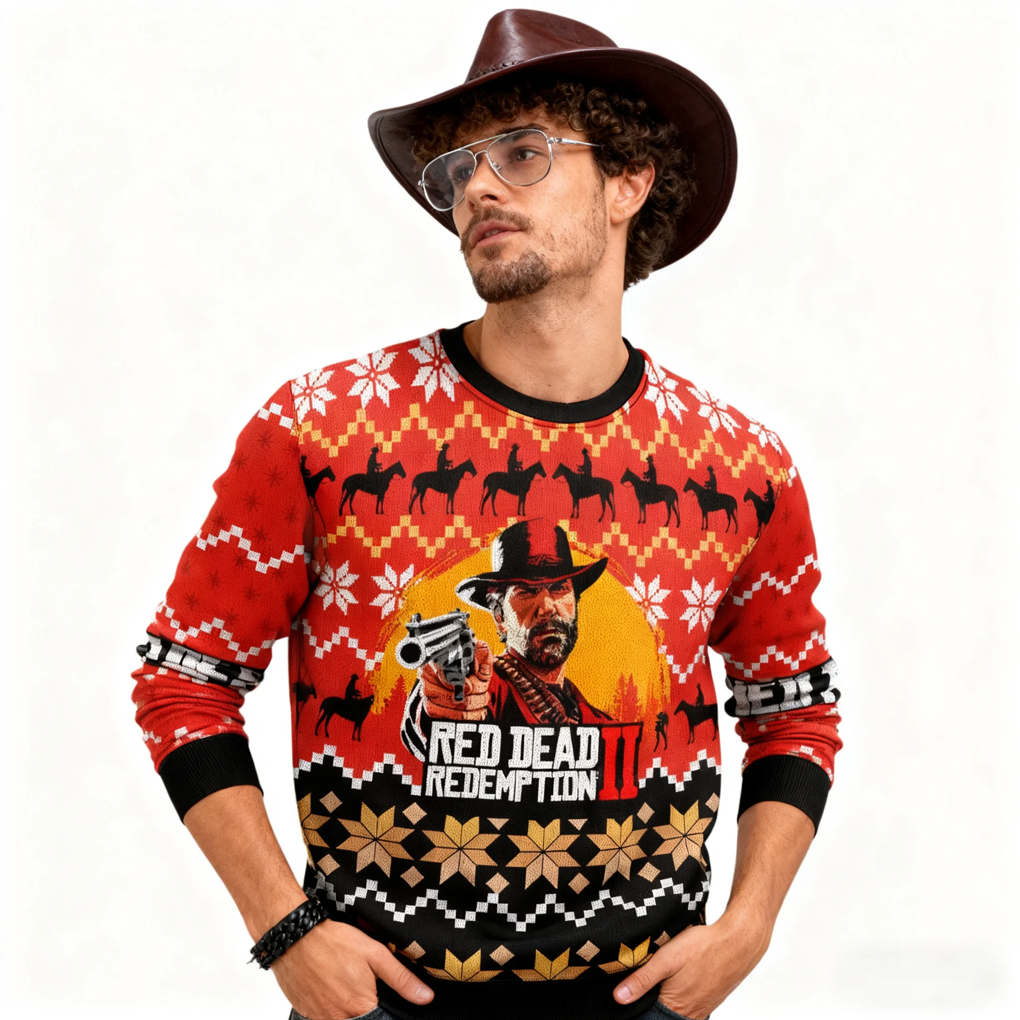 Christmas Ugly Sweater Winter Men's Sweater Arthur Morgan Style Round Neck Design Street Wilderness Style Loose Casual Top Thief