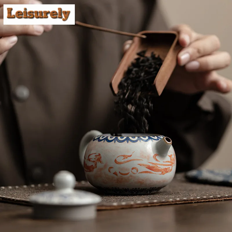 200ml Handmade Imitates Song Ru Kiln Teapot Dunhuang Apsaras Xishi Pot Tea Maker Kettle With Filter Tea Services Collection