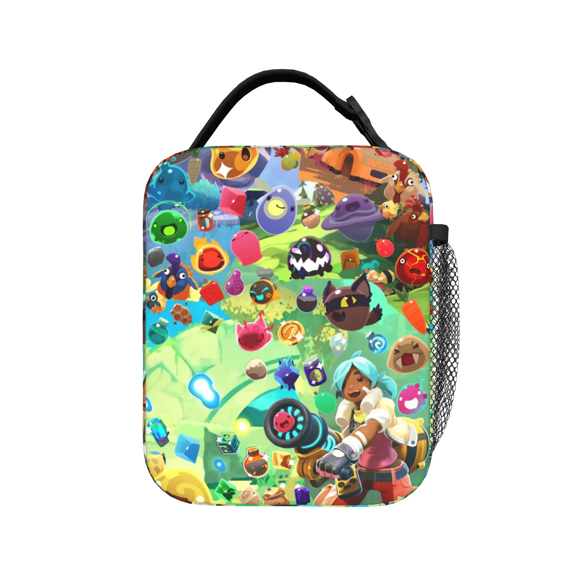 Bright Busy Slime Rancher Lunch Bag For Men  Print Lunch Box Kawaii Travel Cooler Bag Convenient Oxford Thermal Tote Handbags