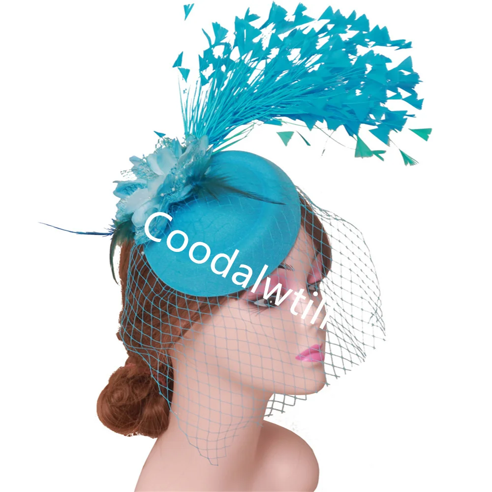 Red Veils Fascinator Hat Headband Ladies Women Mesh Flower Headpiece For Church Wedding Headwear Women Wedding Pillbox Cap - view 3