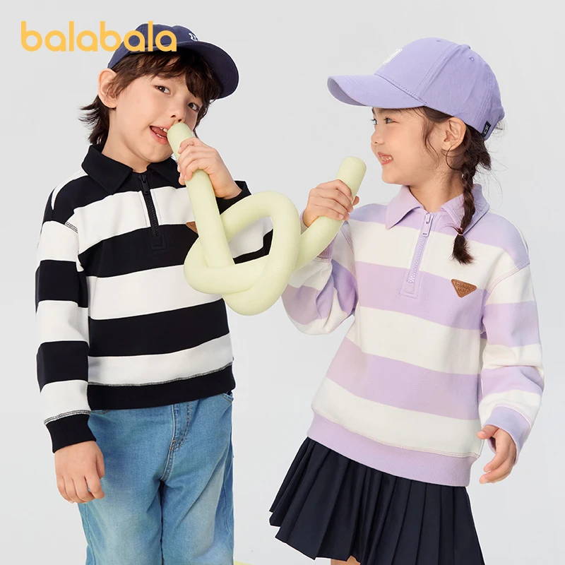 

Balabala Polo Sweatshirt Kids Boys and Girls Long Sleeve 2025 Autumn Pullover for School and Outdoor Wear