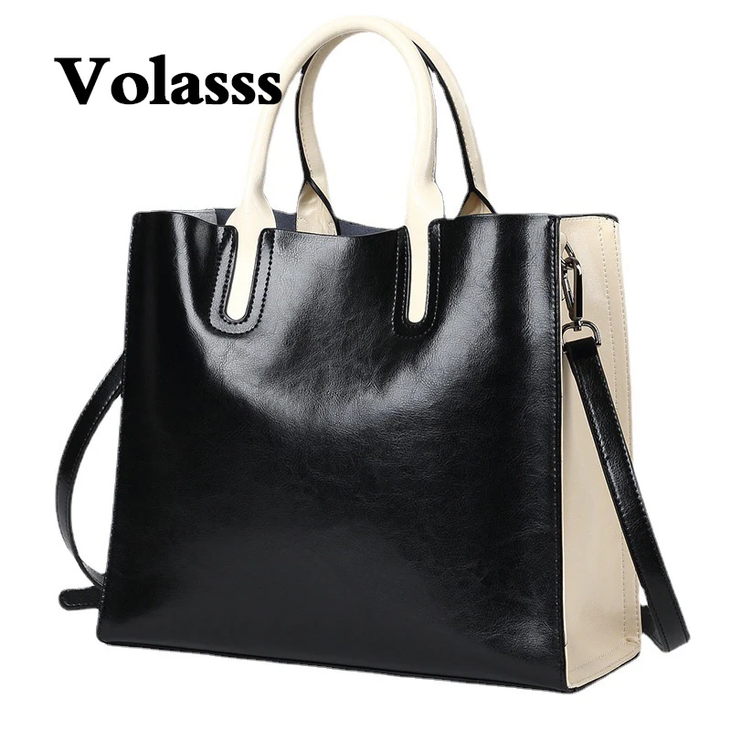 VOLASSS Large Capacity Oil Wax Cowhide Women Tote Bags New Fashion Lady Genuine Handbags Shoulder Bag For Woman Commuter Handbag