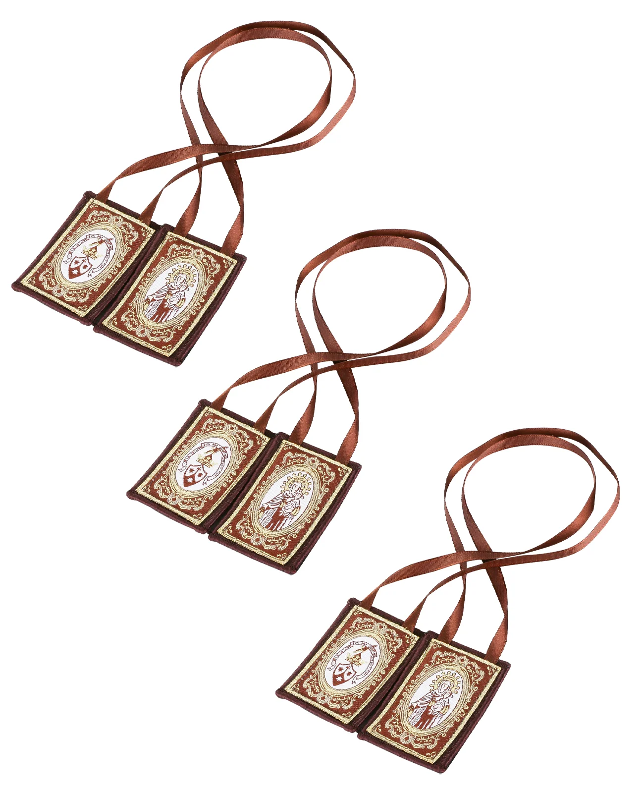 Diyalo 3 Stück/1 Stück katholische Unsere Liebe Frau Carmen und Heiliges Herz Jesu bestickte braune Landsapulare religiöse Schmuck Gebetsgeschenke – Detail 6