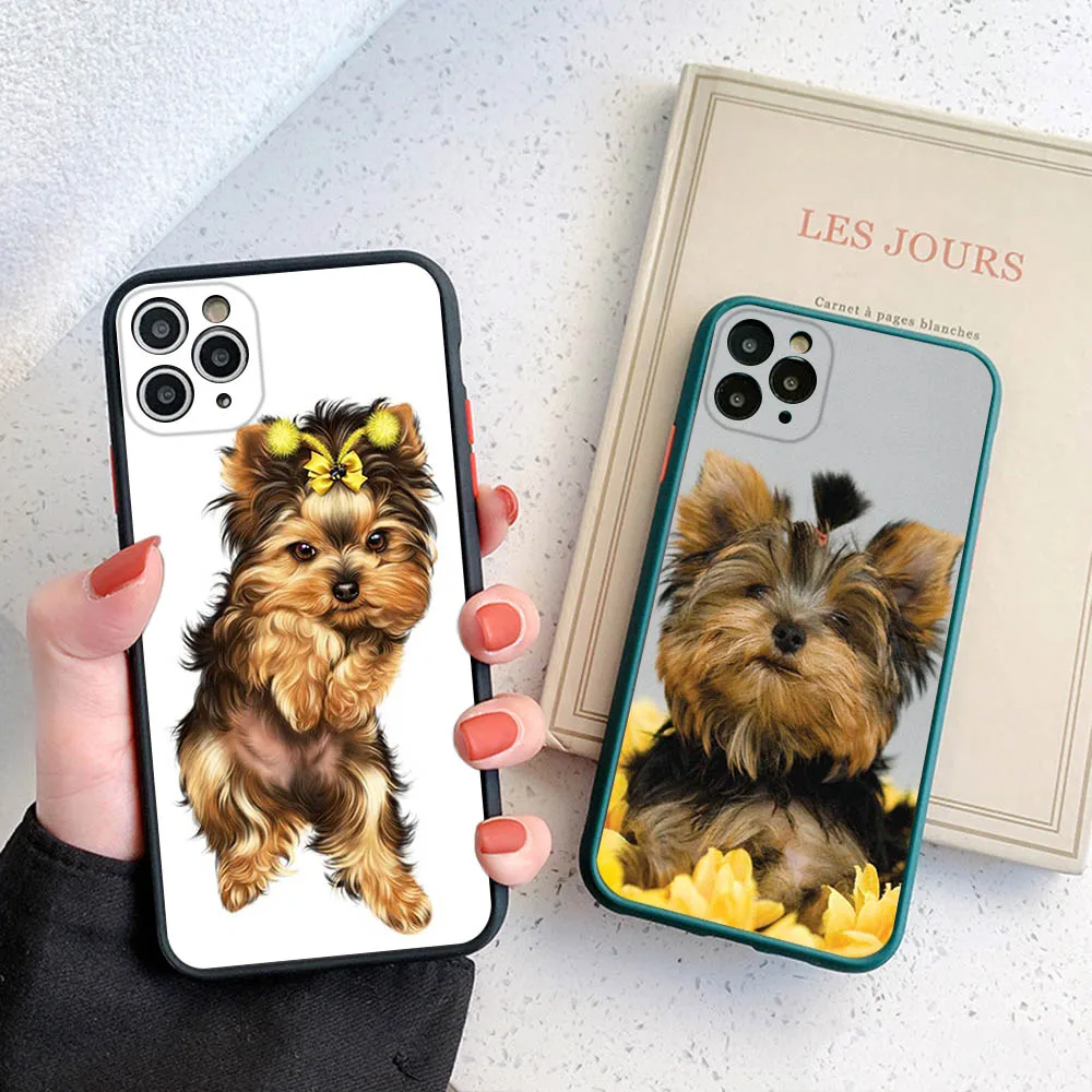 Frosted Translucent Phone Case For iPhone 16Pro 15 14 ProMax 7 8 16 Plus 11 12 13 Mini X XSMax Yorkshire Terrier Dog Black Cover