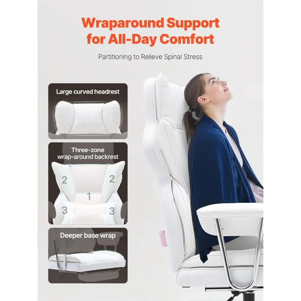 كرسي مكتب VEVOR قابل للاستلقاء مع مسند للقدمين، كرسي مكتب كبير الحجم من جلد البولي يوريثان شديد التحمل، كراسي مكتب تنفيذية كبيرة وطويلة wi #4