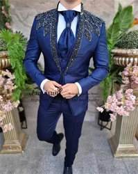 Italian Beaded Wedding Suits For Men Male Prom Blazers Outfits 2 Pieces Sets Groom Tuxedos Ropa Hombre Customized Costume Homme