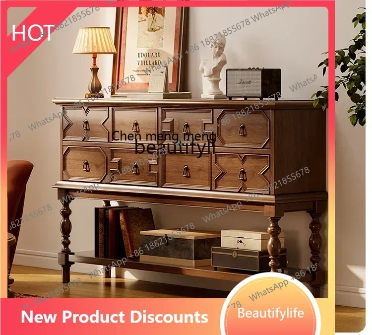 

New Arrivals American Living Room Solid Wood Chest of Drawers Wall Locker Retro Bedroom Chest of Drawers Entrance Cabinet S8350