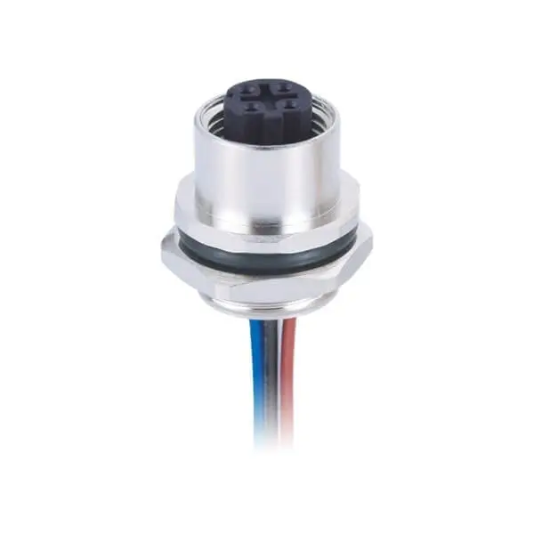 M12 D-Coding 4 Pin Female Panel Mount Connector with 50cm AWG22 Shielded Wires