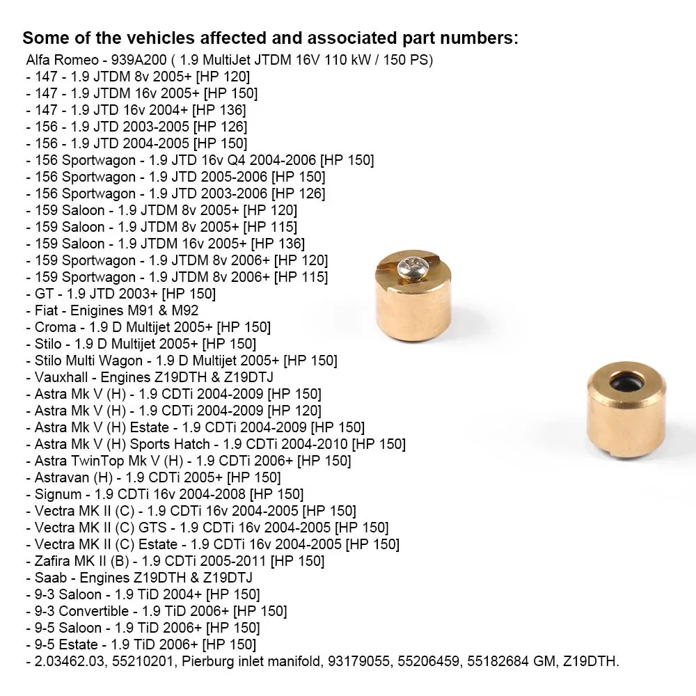 For Vauxhall Saab Alfa Z19DTH 1.9CDTi Intake Inlet Manifold Push Rod Bush Repair