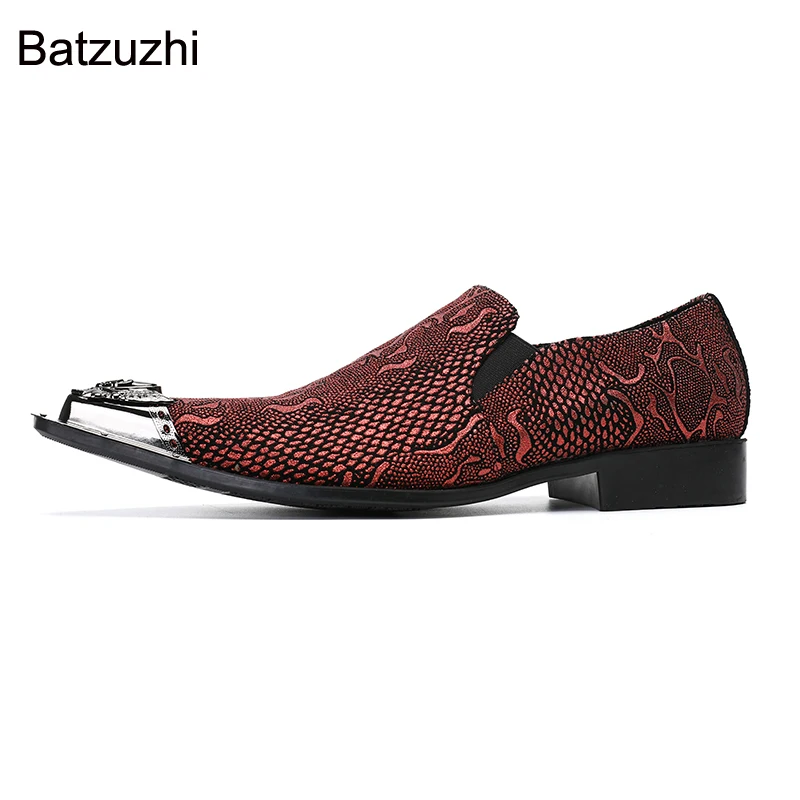 

Batzuzhi Luxury Handmade Men's Shoes Pointed Metal Toe Leather Dress Shoes Men Slip-on Formal Business, Party and Wedding Oxford
