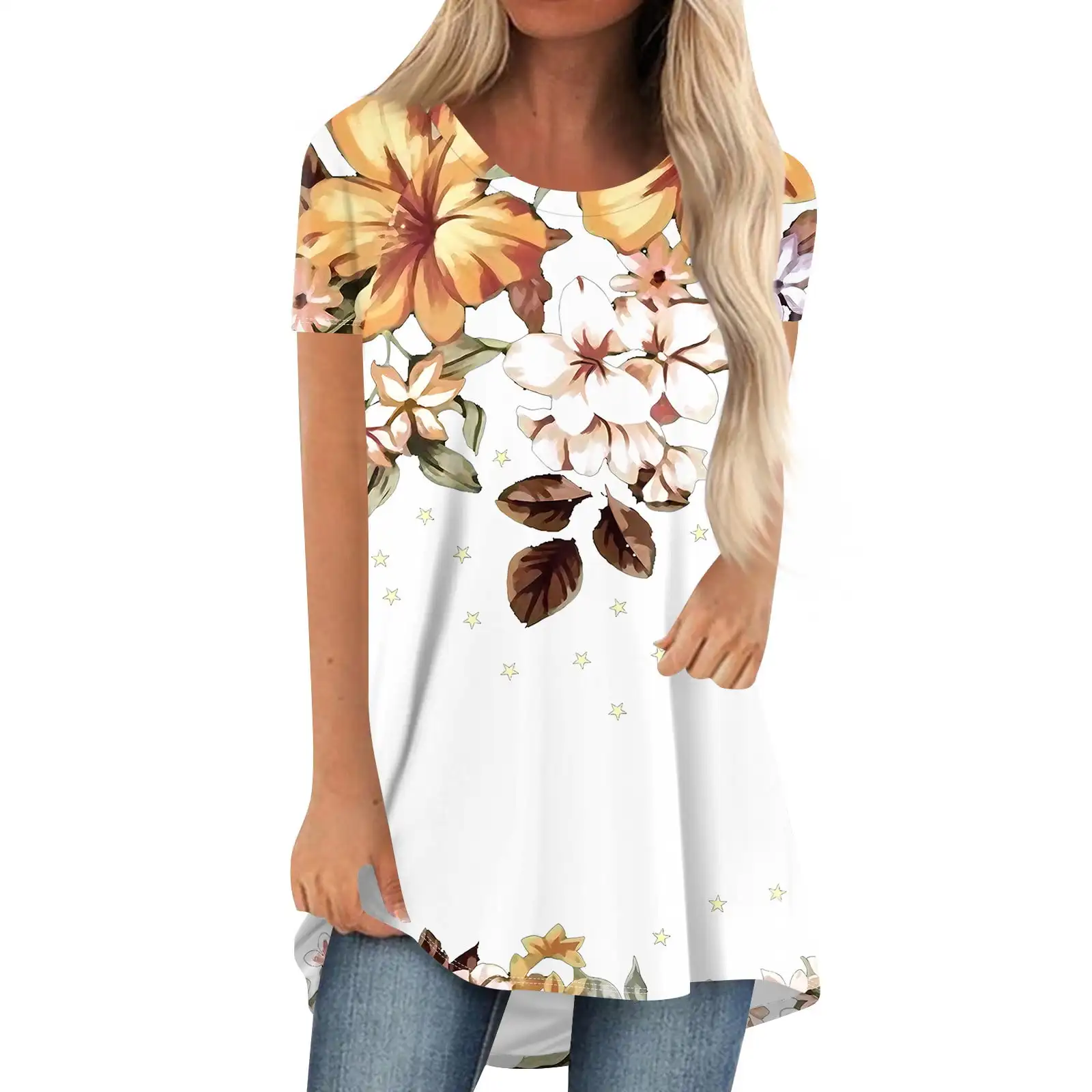 New Flower Floral 3D Print T-Shirts Women O-Neck Short Sleeve T Shirt Streetwear Oversized Tunic Y2K Tops Tees Odzież damska