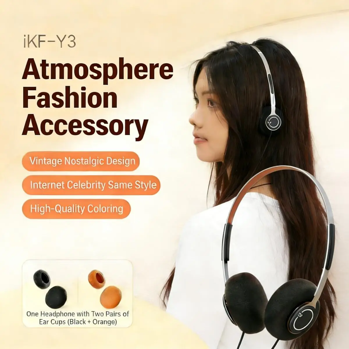 Fashion Retro Wired Headphones Lightweight HiFi Stereo Ergonomic Fit Breathable Earmuffs Small Head Design for Trendy Outfits