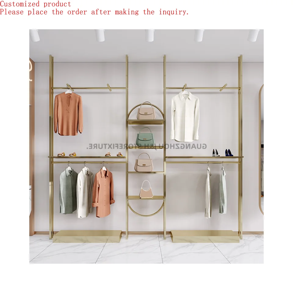 

Wall Mounting Wall Mounting Display Column Stainless Steel Brushed Gold Shelving Store Racks Display Shelf for Supermarket