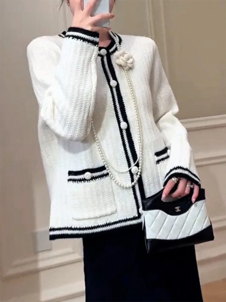 

Color Blo round Ne Knitted Open Cardigan Ele Versatile Agel Autumn Winter New Arrival plus Size Camere Women's Top