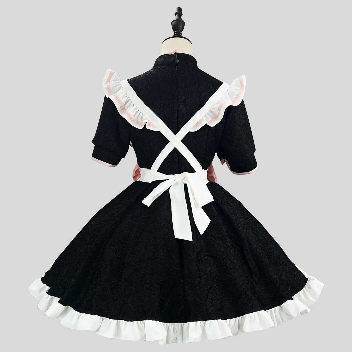 maid black dress The Dress- Mini Satin With Open Back and Cotton Apron Comes with matching apron Chinese Style Maid Outfit Lolita