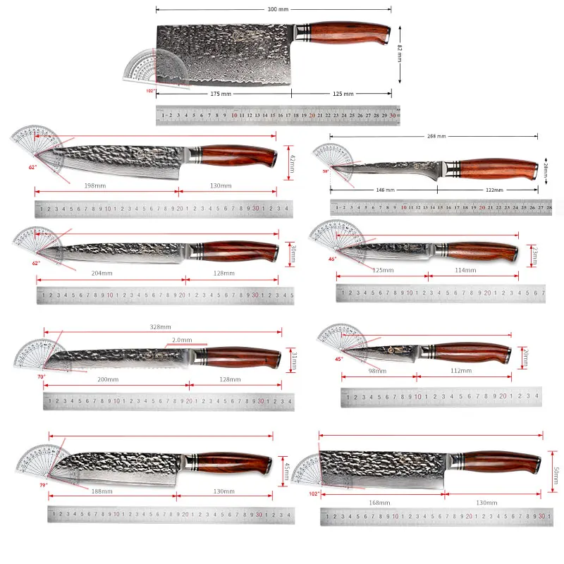 YARENH 8pcs Chef Kitchen Knife Set 73 Layers Damascus Chopper Utility Fruit Santoku Knives-Scissors-Knife Holder-Whetstone-Gifts