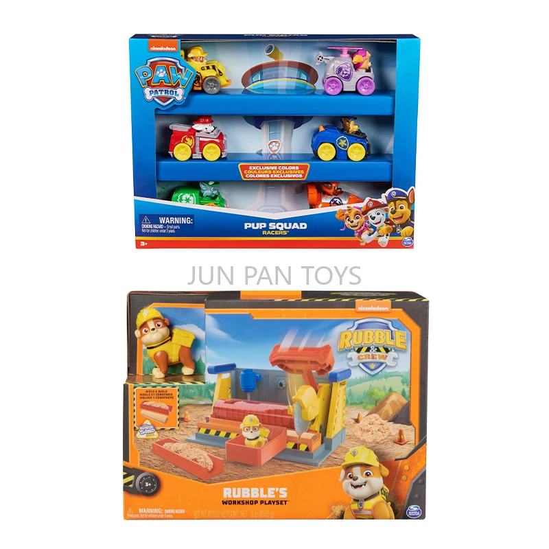 Juego Original de taller Paw Patrol Rubble Crew Pup Squad Racers, juego de regalo de vehículo de 6 piezas, juguetes para niños con figura de Animal