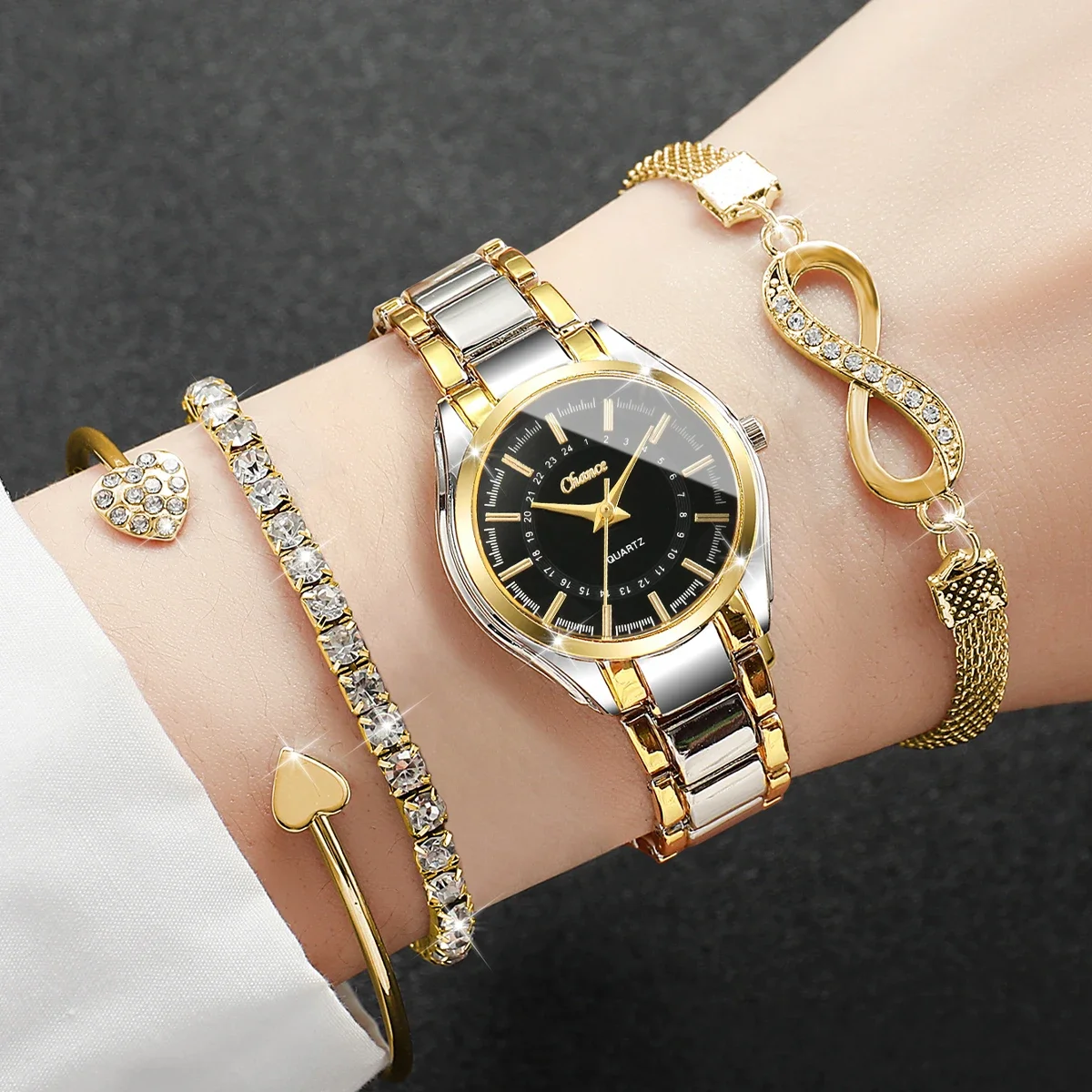 4pcs/set Women's Fashion Small Dial Watches, Luxury Analog Quartz Wristwatch for Women, Bracelet Set, Women's Watch (No Box)