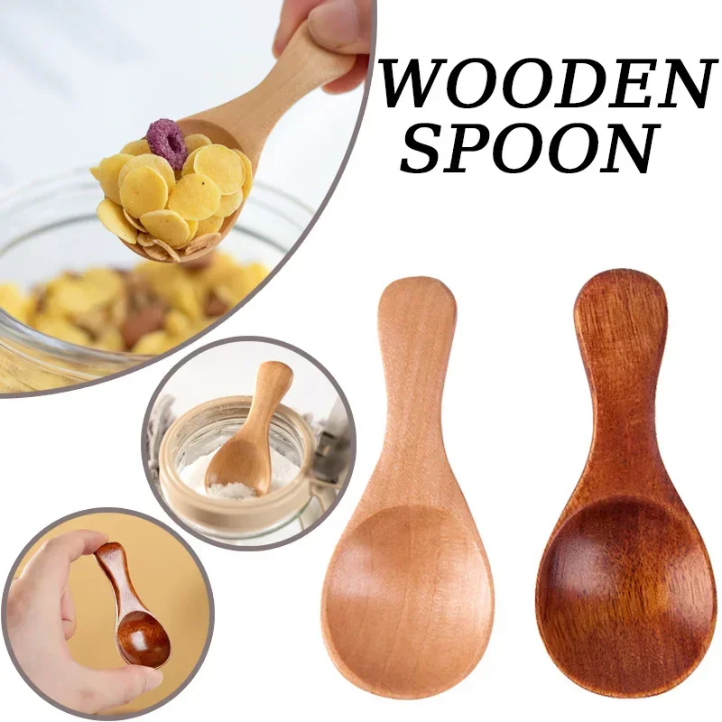 Mini Wooden Spoons Small Kitchen Spice Condiment Spoon Sugar Tea Coffee Scoop Short Handle Wood Kids Spoon Kitchen Gadgets