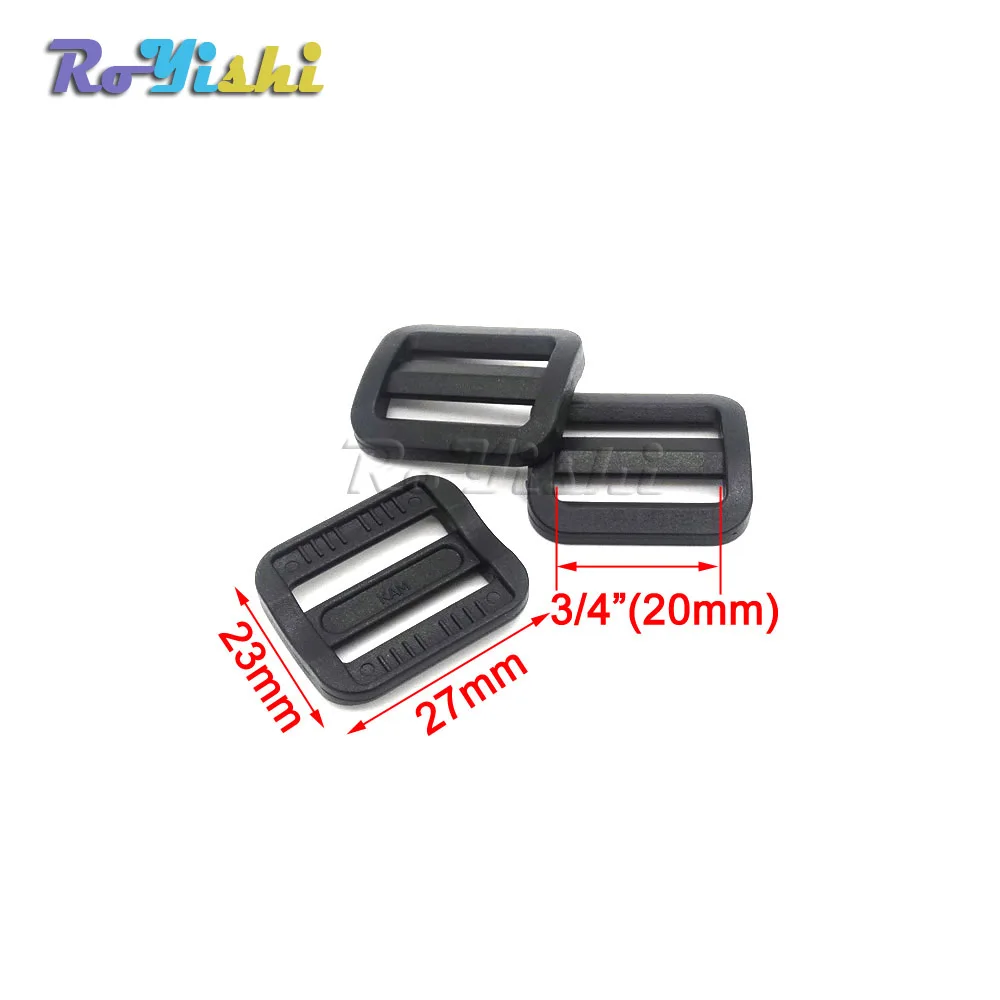 100pcs/pack Plastic Black Curve Tri-Glide Slider Adjustable Buckle for Bags Webbing