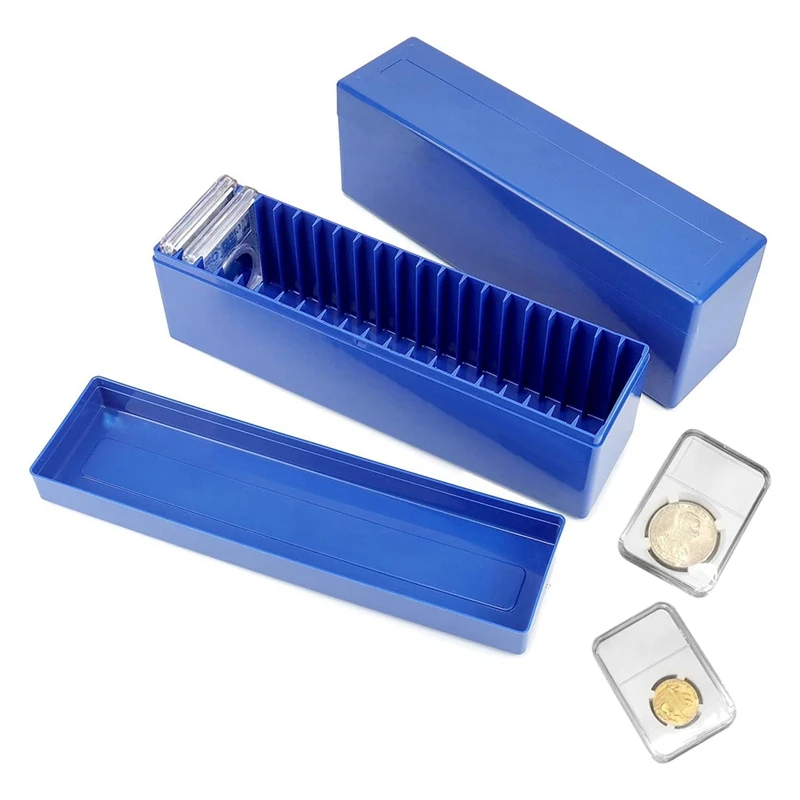 2Pcs Coin Slab Storage Box Compatible With 20 Slab Coin Holders, For Collectors Coin Storage Blue
