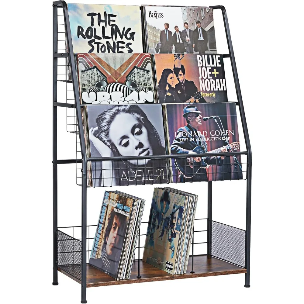 Vinyl Record Storage Stand Holder with 3-Lier Record Display Shelf, Large Capacity Vinyl Storage Organizer