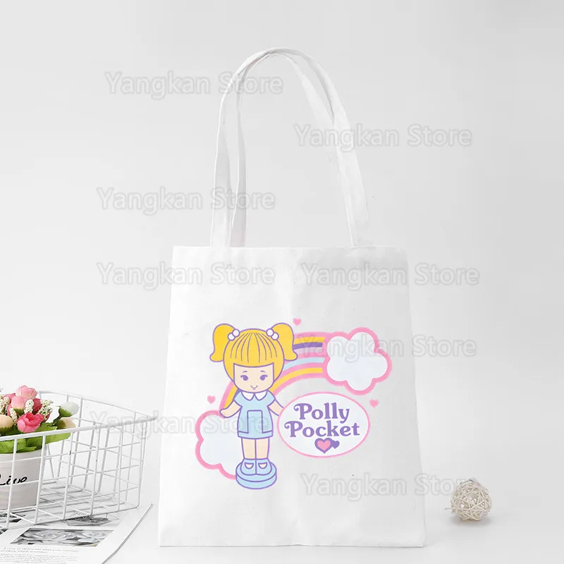 Bolsas de Picnic Kawaii Polly Pocket para hombre y mujer, bolsas de lona, bolsa de Picnic reutilizable de algodón de alta capacidad