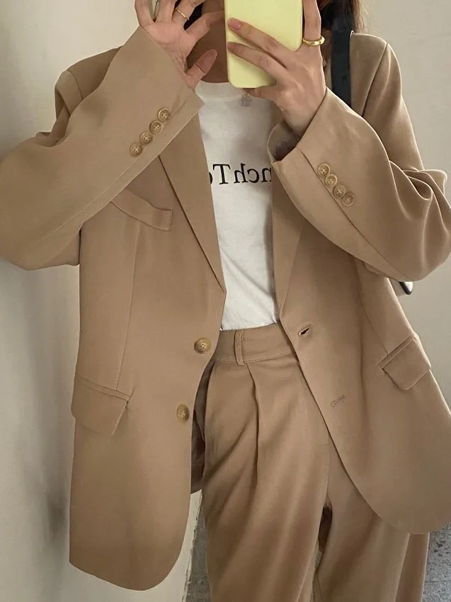 

Chic Vintage Loose Fit Tuxedo Jaet High Waist Slimming Floor Length Wide Leg Pants Women's Faion Set Spring 2025