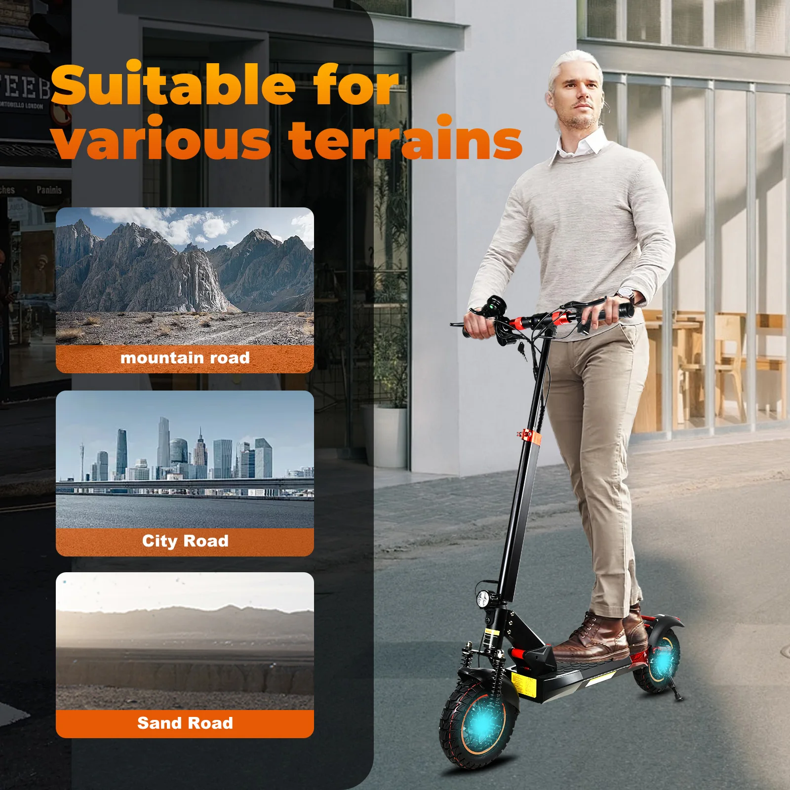 Adult electric scooter, 28mph, maximum range of 37 miles, 10 inch honeycomb wheels, off-road electric 500W foldable commuter sco