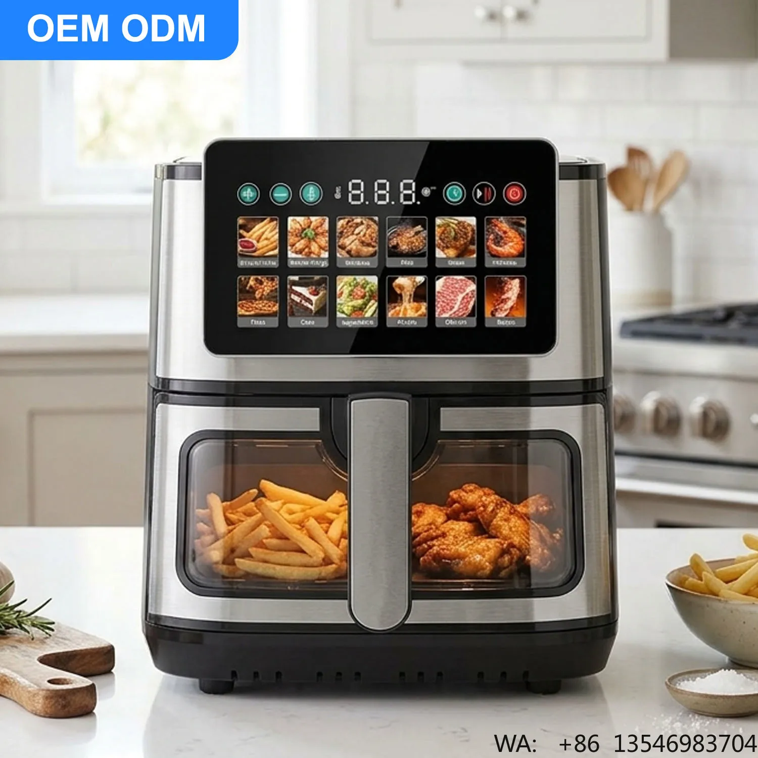 9L-15L Large Capacity Air Fryer Digital Touchscreen Oil-Free Cooker with Brushless Silent Motor 1400W 110-240V