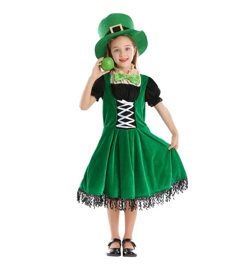 Irish Folk Dance Dress St Patrick Day Elf Leprechaun Costume Kid Girls Green Carnival Festival Fairy Pixie Outfit - view 2