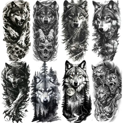 1 vel bos tribal wolf tijdelijke tatoeages voor mannen vrouwen arm been tatoeages waterdichte realistische nep tattoo stickers langdurig