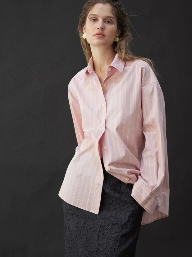 

Loose Long Sve Striped irt Casual Sle for Men And Women Breathable Comfortable Spring Faion Classic American Collar