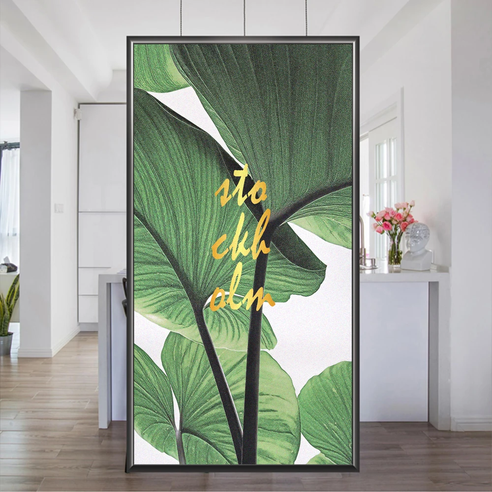 

Privacy Glass Window Stained Film Greenery pattern Sun Blocking Glue-Free Window Glass Film Frosted Glass Door Decoration Film