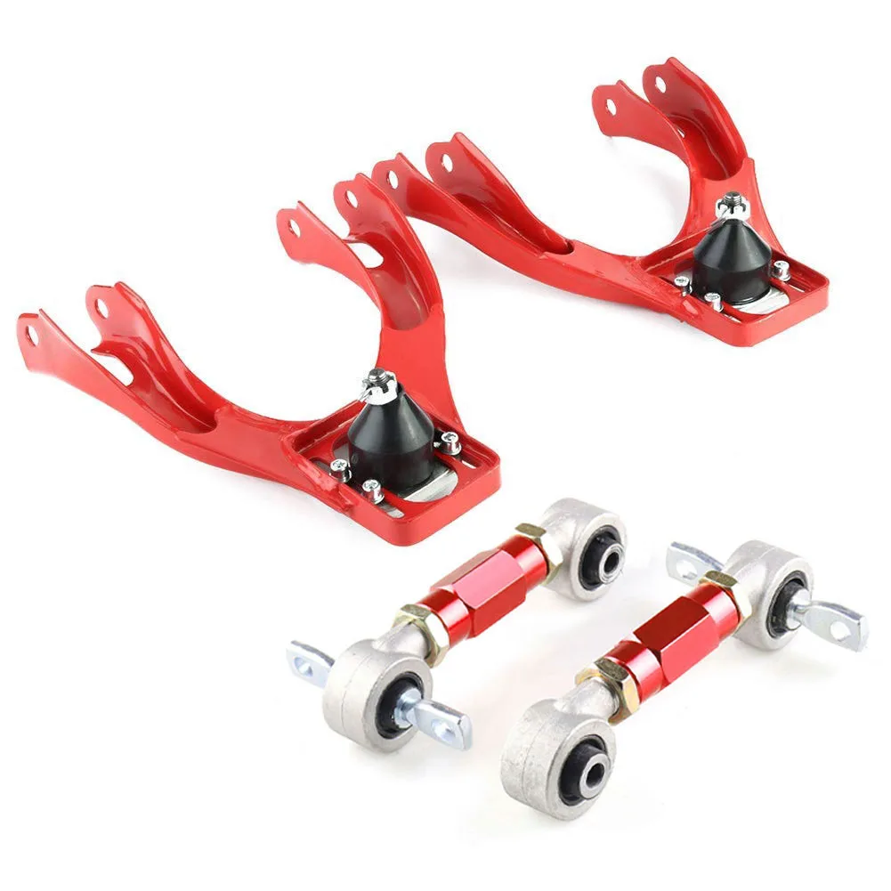 Ou honda civic 92-95/integra frente braço de controle superior tubo camber kit + 92-00 ajustável traseiro camber braços vermelho