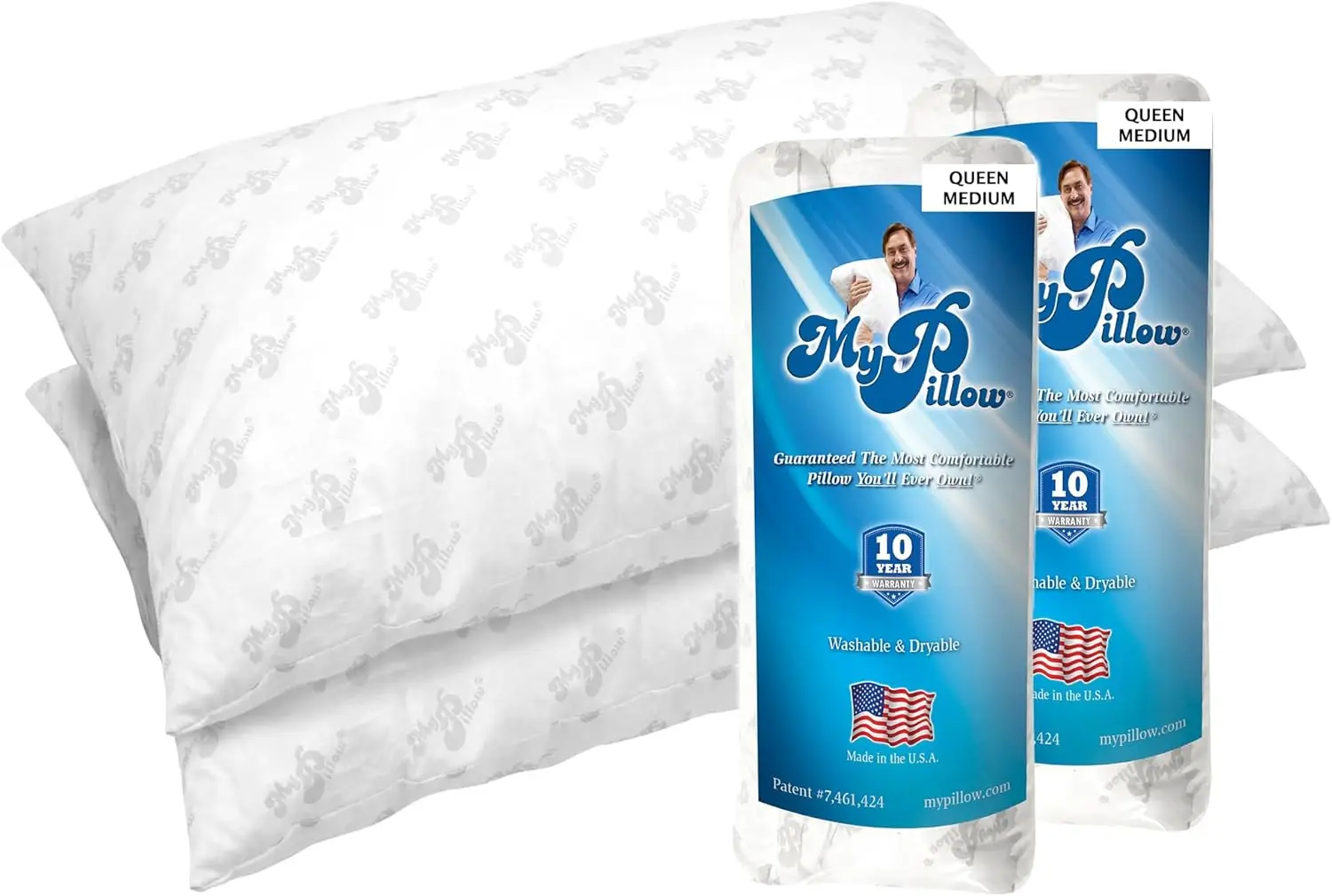 

Queen Size Bed Pillows Set of 2 for All Sleeping Positions, Medium Firmness, Made in USA