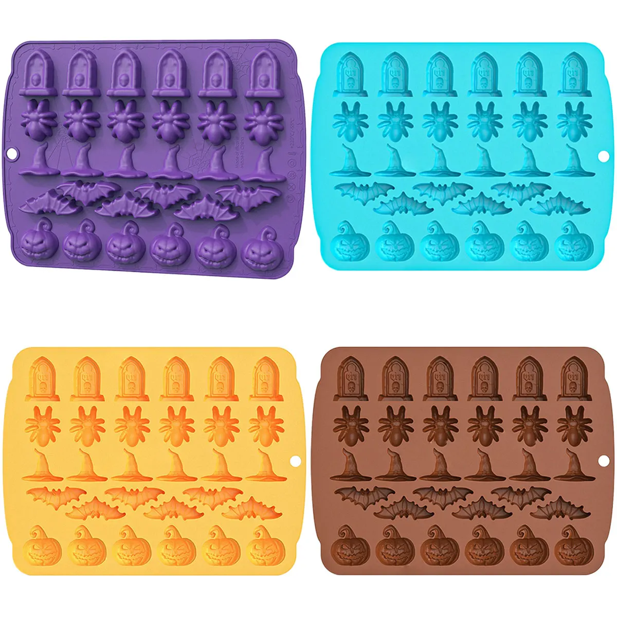 Halloween Skull Chocolate Silicone Mold Bat Spider Candy Biscuit Jelly Baking Tray Witch Hat Tombstone Cake Mould Candle Decor