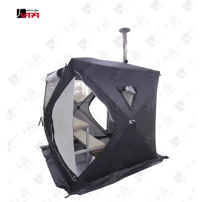 Outdoor Portable Camping Sauna Tent Complete Set With Stove & Wood Bench For Backyard Camping Use