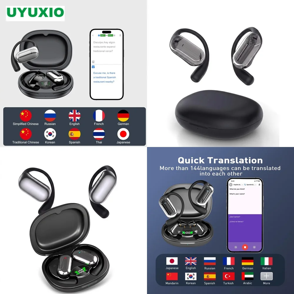 Advanced AI Translation Earbuds 4 Modes BT 5.4 144 Languages OWS No Subscription Real-Time Translation Open-Ear Wireless Earbuds