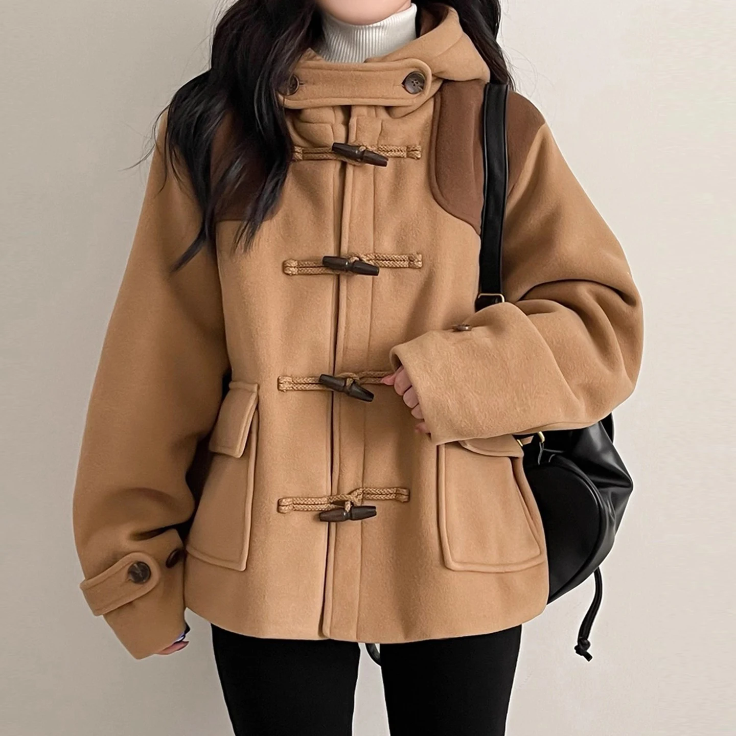 الرجعية القرن زر اللون بلو قبعة معطف الصوف المرأة فضفاض كيت أعلى شتاء جديد Sle النسخة الكورية طويلة Sve زر واحد #3