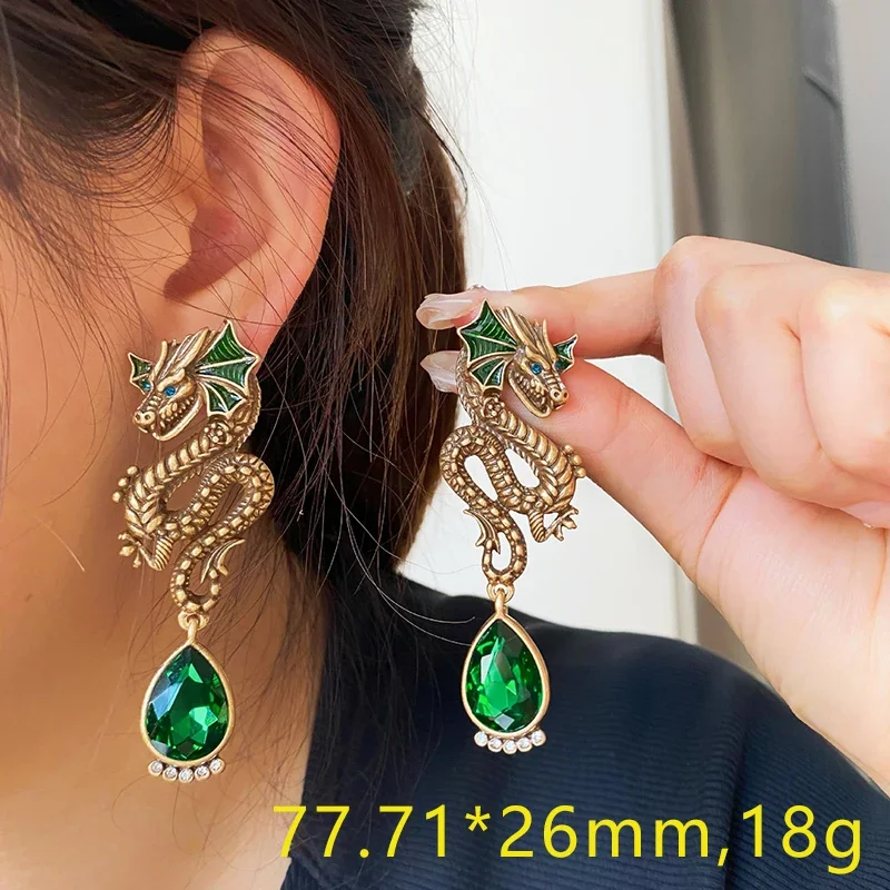 Qingdao Medieval Earring Colored Glaze Zircon Dragon Earrings China-chic Heavy Works Niche Designed Drop Earrings