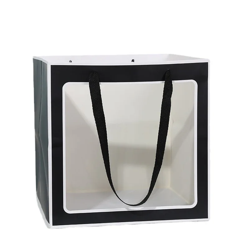 10pcs Portable Paper Gift Bags with Windows Wedding Flower Shopping Packaging Bag Birthday Party Boxes for Gifts Custom Logo