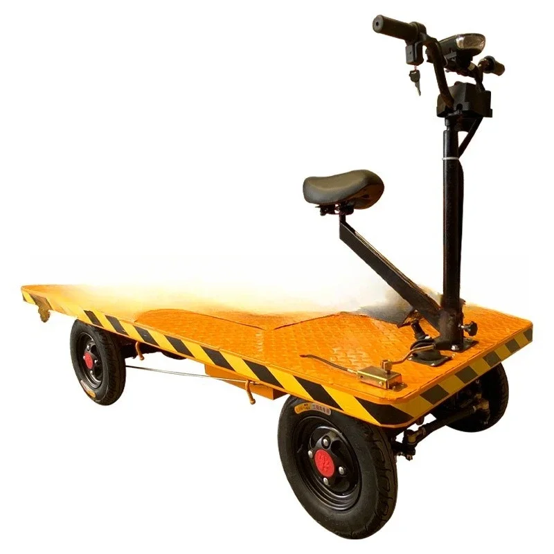 Electric flatbed truck construction site warehousing and pulling goods moving can ride two-way four-wheel engineering flat truck