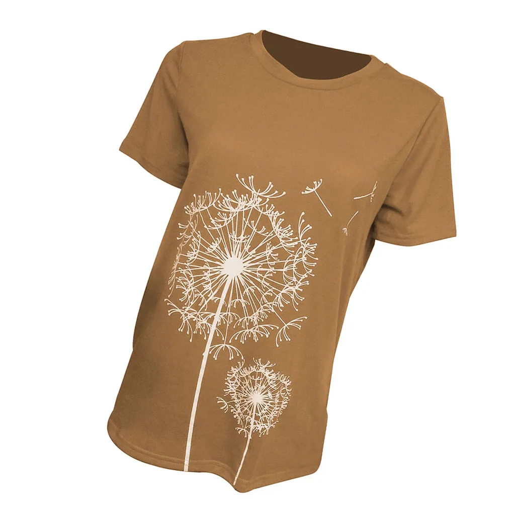 Camicie da donna girocollo Manica corta T-shirt stampate con tarassaco Abbigliamento con stampa floreale universale Accessorio moda Blu S