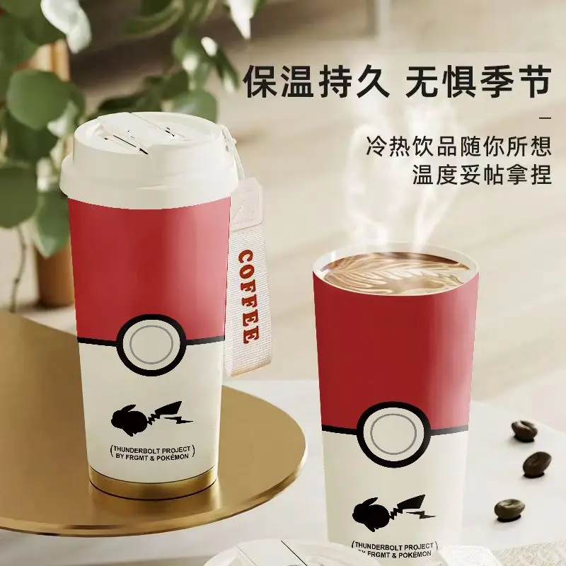 520ML Pokemon Anime Water Cup Girls Autumn and Winter Stainless Steel Insulated Cup Kawaii Pikachu Gengar Pokemon Ball Water Cup