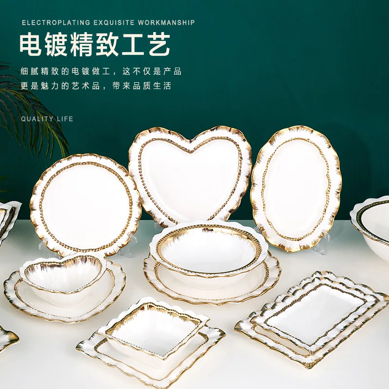 

Kitchen Hotel Golden Silk Series Dinner High-end White Phnom Penh Ceramic Plate Restaurant Western Food Soup Plate Soup Bowl