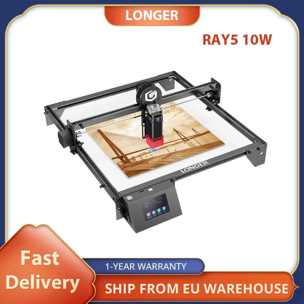 LONGER RAY5 10W Laser Engraver, 0.06x0.06mm Laser Spot, Touch Screen, Offline Carving, 32-Bit Chipset, WiFi Connection