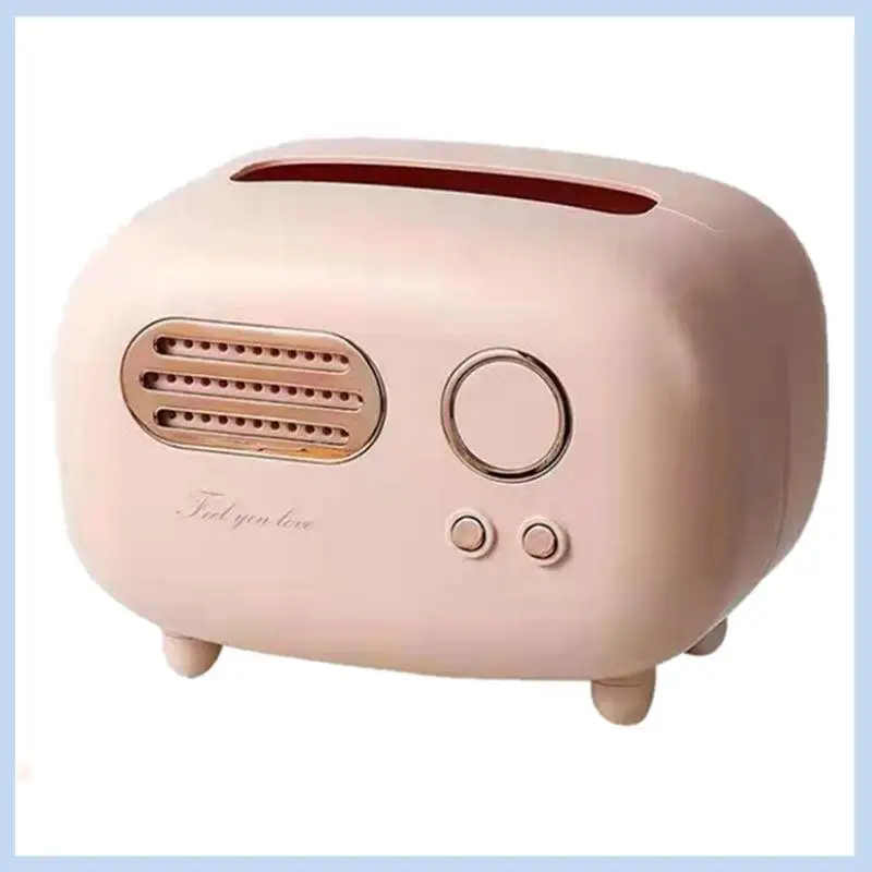 AS63-Retro Radio Shape Tissue Cover Box For Kitchen, Bathroom Vanity Countertops, Night Stands, Desks And Tables, Pink Easy To U